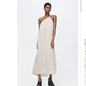 Zara Cream One-Shoulder Maxi Dress